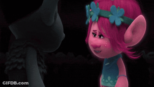 A Troll And A Girl Are Touching Each Other 'S Hands GIF