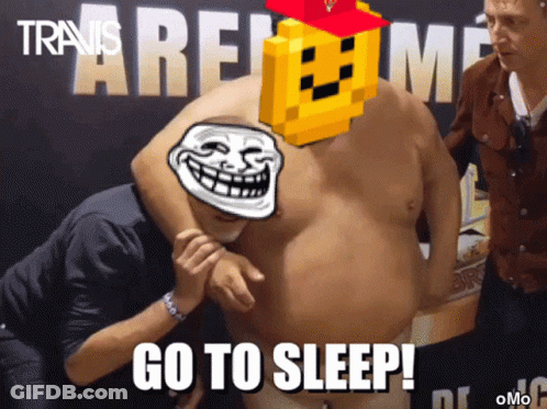 A Troll Face Is On A Shirtless Man 'S Shoulder With The Words Go To Sleep Below It GIF