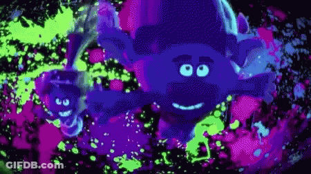 A Troll Is Glowing In The Dark In A Purple And Green Painting . GIF