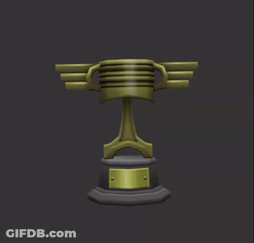 A Trophy That Looks Like A Piston With Wings On Top Of It GIF