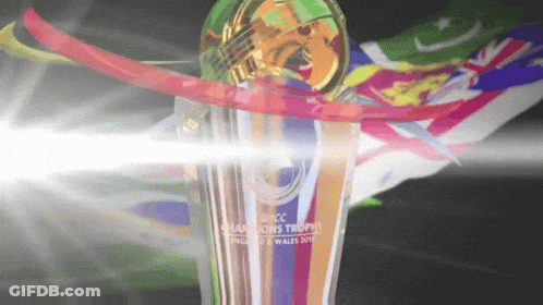 A Trophy That Says Champions Trophy Is Surrounded By Flags GIF