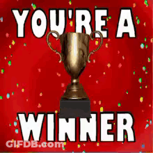 A Trophy With The Words " You 'Re A Winner " On It GIF
