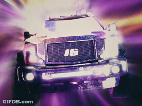 A Truck With The Number 16 On The Front Bumper GIF