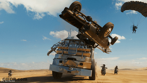 A Truck With The Word Furiosa On The Bottom GIF