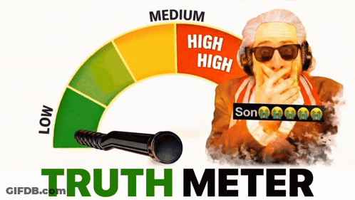 A Truth Meter With A Man In A Wig Covering His Mouth GIF
