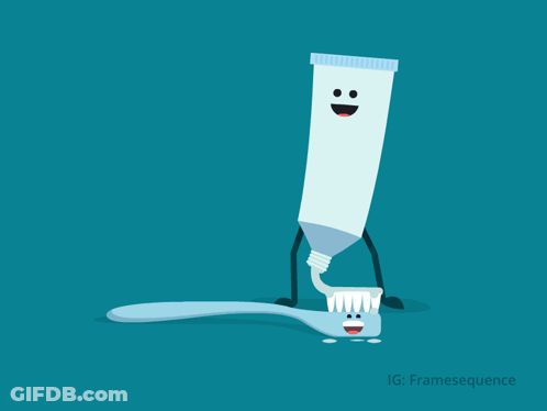 A Tube Of Toothpaste Is Putting Toothpaste On A Blue Toothbrush GIF