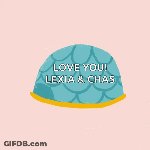 A Turtle Wearing A Santa Hat Says " Belated Love You Lexia & Chas " GIF