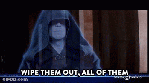 A TV Screen Shows A Man In A Hood And Says Wipe Them Out All Of Them GIF