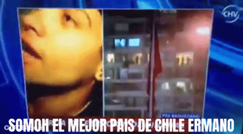 A Tv Screen Shows A Man 'S Face And The Words Somon El Mejor Pais De Chile Ermano GIF
