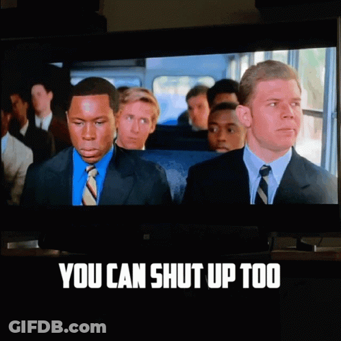 A Tv Screen Shows A Movie With The Words " You Can Shut Up Too " On The Bottom GIF