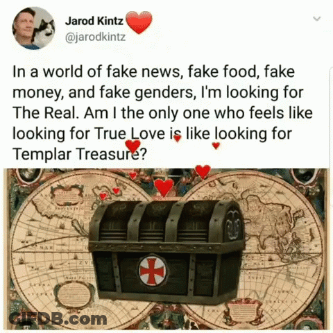 A Tweet By Jarod Kintz Shows A Treasure Chest On A Map GIF