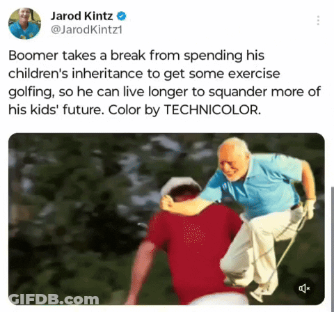 A Tweet From Jarod Kintz Shows An Older Man Holding A Younger Man In The Air GIF