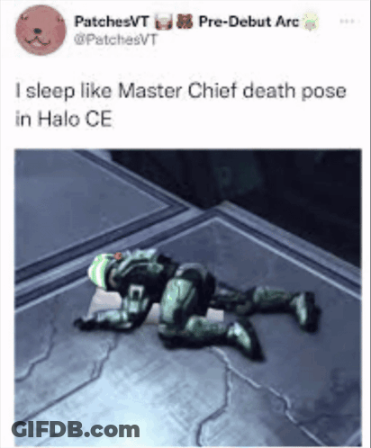 A Tweet From Patchesvt Shows A Video Game Character Laying On The Floor GIF