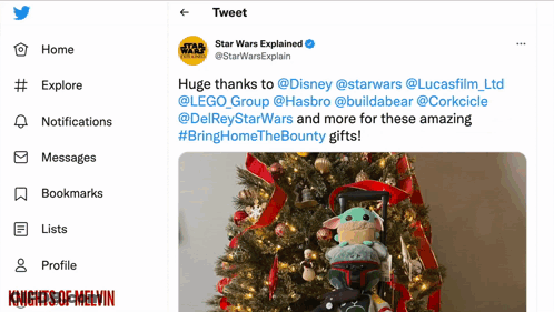 A Tweet From Star Wars Explained Shows A Christmas Tree With Stuffed Animals On It GIF