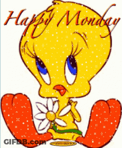 A Tweety Bird Is Holding A Flower And The Words Happy Monday Are On The Bottom GIF
