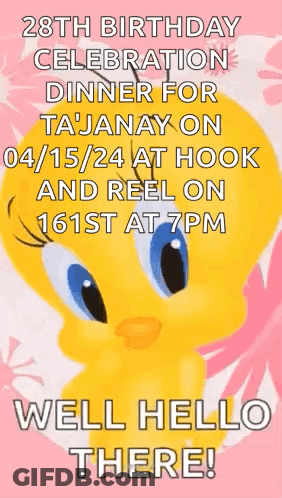 A Tweety Bird Is On A Birthday Invitation GIF