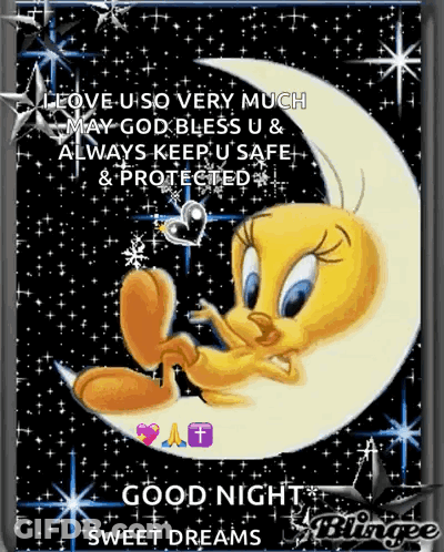 A Tweety Bird Is Sitting On A Crescent Moon With A Good Night Sweet Dreams Message GIF