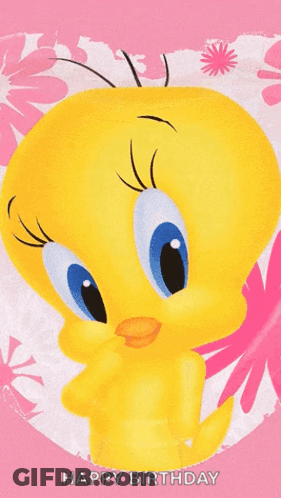 A Tweety Bird On A Pink Background With The Words Happy Birthday Below It GIF
