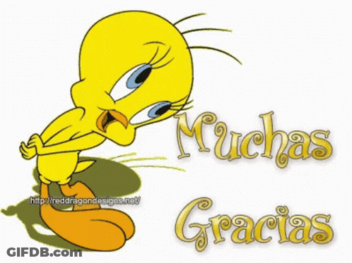 A Tweety Cartoon Says Muchas Gracias In Gold Letters GIF
