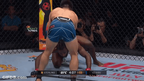 A Ufc Fight Between Sterling And Cejudo Is Being Shown On The Screen GIF