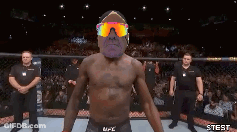 A Ufc Fighter Wearing Sunglasses Is Standing In A Cage . GIF