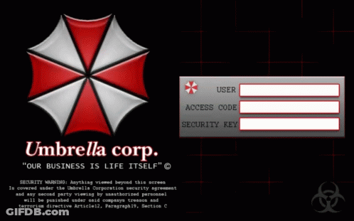 A Umbrella Corp Advertisement With A Red And White Umbrella GIF