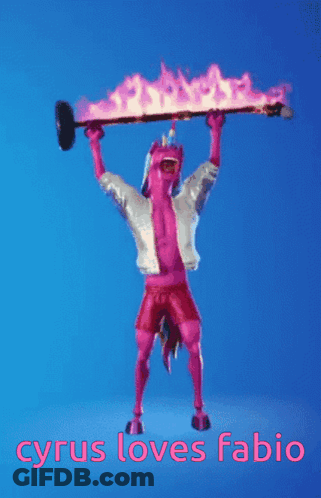 A Unicorn Holding A Hammer Over His Head With The Words Cyrus Loves Fabio GIF