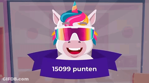 A Unicorn Wearing Sunglasses And A Purple Ribbon With The Number 15 On It . GIF