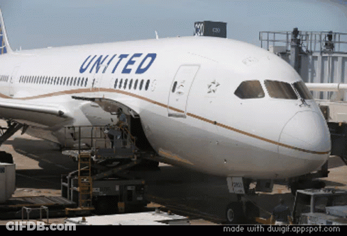 A United Airlines Plane Is Being Loaded With Cargo GIF