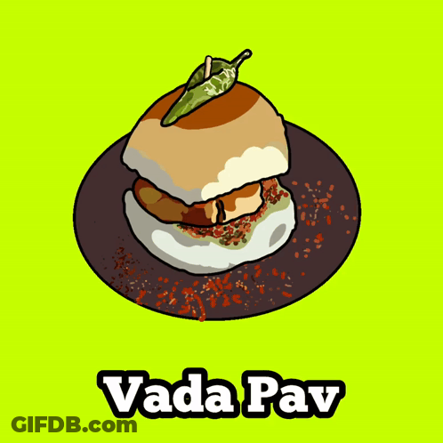 A Vada Pav Sandwich With A Green Pepper On Top Of It GIF
