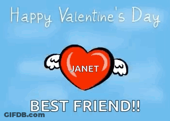 A Valentine 'S Day Card For Janet With A Heart With Wings GIF
