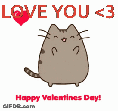 A Valentine 'S Day Card With A Cat And The Words " Love You < 3 " GIF