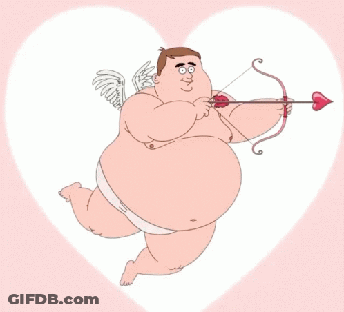 A Valentine 'S Day Card With A Cupid Holding An Arrow GIF