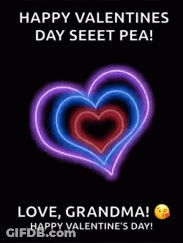 A Valentine 'S Day Card With Neon Hearts And The Words `` Happy Valentine 'S Day Seeet Pea '' GIF