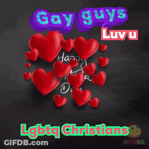 A Valentine 'S Day Card With Red Hearts And The Words Gay Guys Luvu GIF