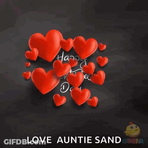 A Valentine 'S Day Card With Red Hearts And The Words Happy Valentine 'S Day Love Auntie Sand GIF