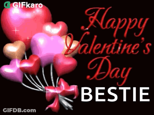 A Valentine 'S Day Greeting Card With Balloons In The Shape Of Hearts GIF