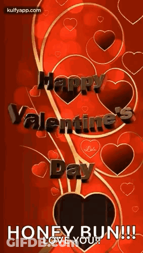 A Valentine 'S Day Greeting Card With Hearts On A Red Background . GIF