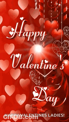 A Valentine 'S Day Greeting Card With Red Hearts And The Words " Happy Valentine 'S Day " GIF