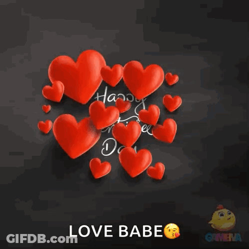 A Valentine 'S Day Greeting Card With Red Hearts And The Words Happy Valentine 'S Day Love Babe GIF