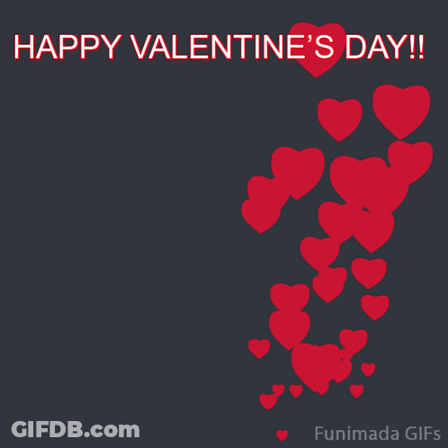A Valentine 'S Day Greeting Card With Red Hearts On A Dark Background GIF