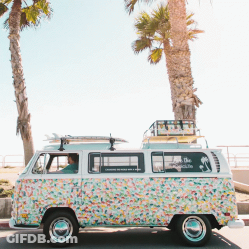 A Van With A Sticker On The Side That Says " Love The Tikilife " GIF