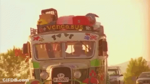 A Very Colorful Bus With A License Plate That Says Sp 8 52907 GIF
