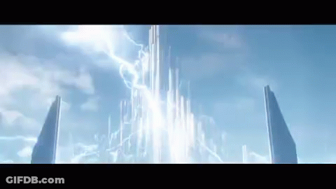 Tall Building With Lightning Strikes GIF