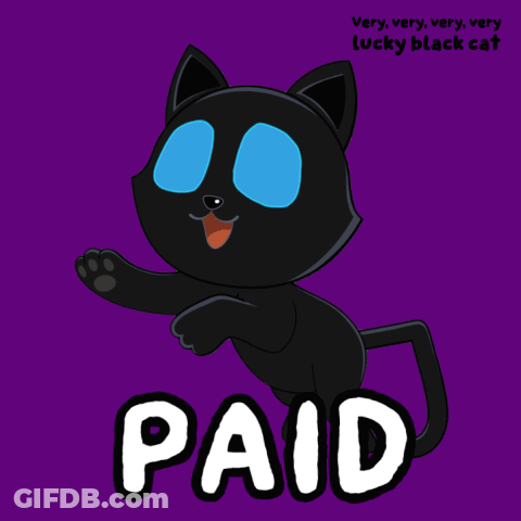 A Very Very Very Very Lucky Black Cat Says Paid GIF