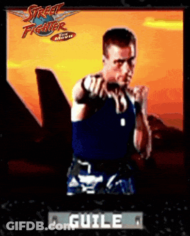 A Video Game Advertisement For Street Fighter Shows Guile GIF