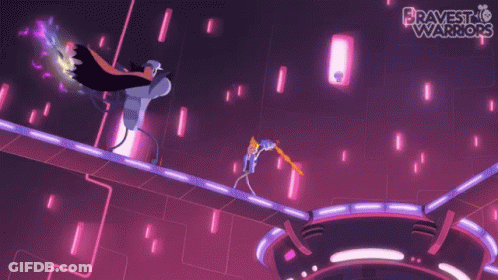 A Video Game Called Bravest Warriors Is Being Played On A Purple Screen GIF