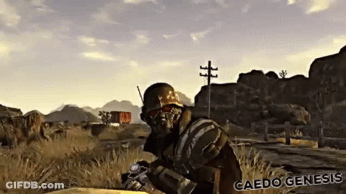 A Video Game Called Caedo Genesis Shows A Man Holding A Gun GIF