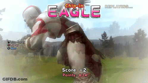 A Video Game Called Chip-In Eagle Shows A Score Of 2 Points GIF