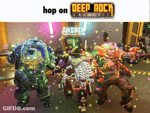 A Video Game Called Deep Rock Galactic Shows A Group Of Robots GIF